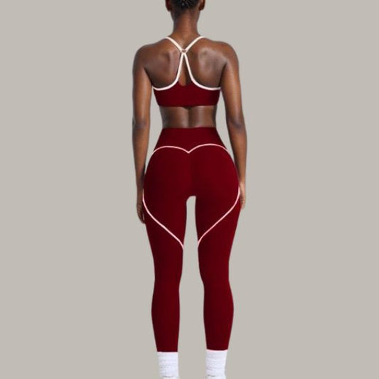 Two-Piece Set Women's Solid Crop Sports Bra & High Waist Leggings