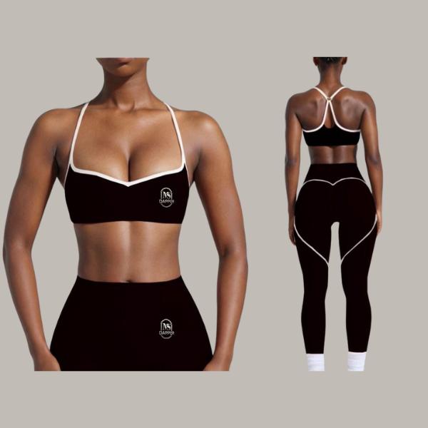 Two-Piece Set Women's Solid Crop Sports Bra & High Waist Leggings