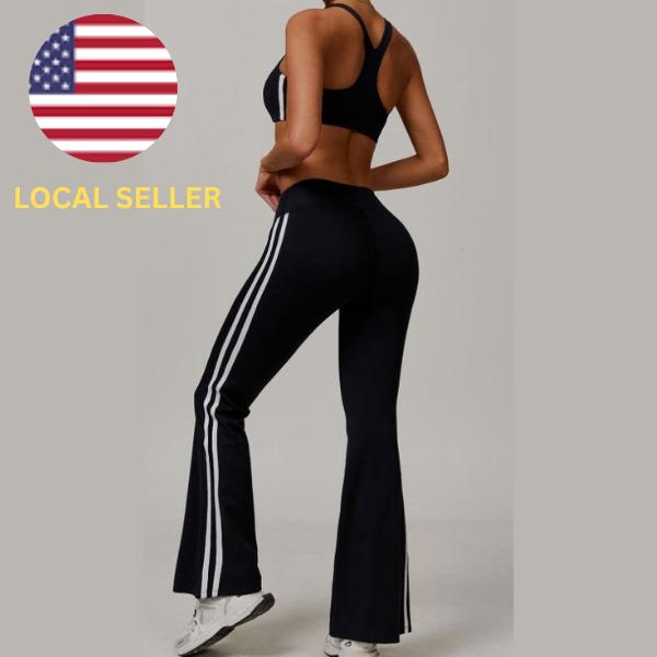 Women's Side Stripe High Waist Sports Flare Leg Leggings