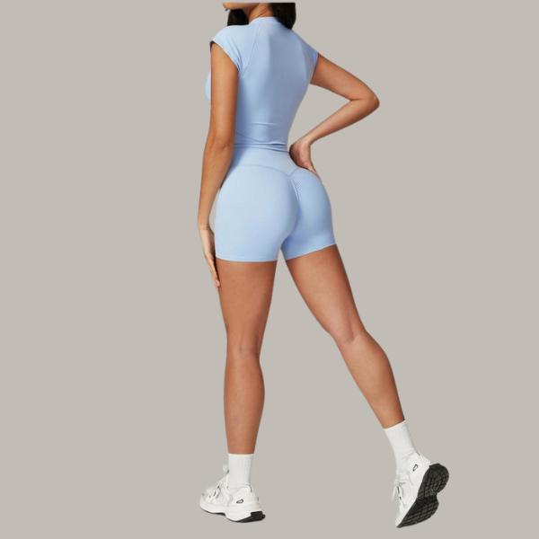 Two-piece Set Women's Solid Crop Top & Skinny Shorts