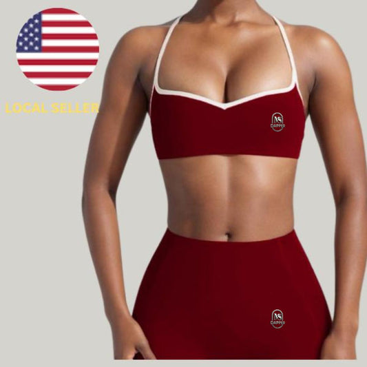 Two-Piece Set Women's Solid Crop Sports Bra & High Waist Leggings