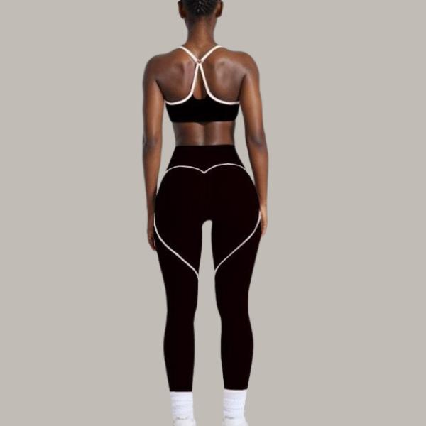 Two-Piece Set Women's Solid Crop Sports Bra & High Waist Leggings